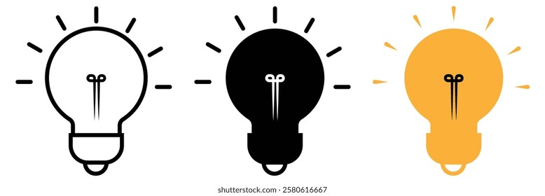 Lightbulb icon . Idea symbol. Electric lamp, light, innovation, solution, electricity. Outline, flat and colored style. Flat design. eps 888