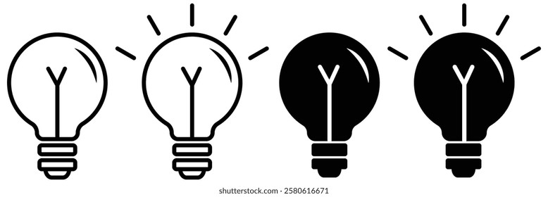 Lightbulb icon . Idea symbol. Electric lamp, light, innovation, solution, electricity. Outline, flat and colored style. Flat design. eps 888