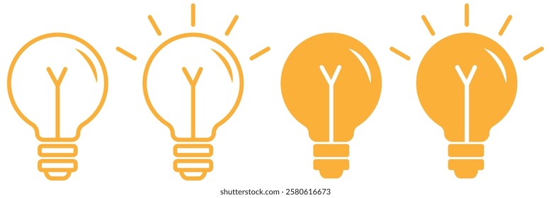 Lightbulb icon . Idea symbol. Electric lamp, light, innovation, solution, electricity. Outline, flat and colored style. Flat design. eps 888