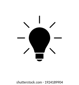 Lightbulb icon. Incandescent lamp symbol. Idea and innovation sign. Creative energy or inspiration logo. Light bulb silhouette isolated on white background. Vector illustration image.