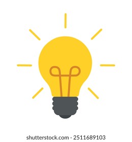 Lightbulb icon. Light bulb with rays shine. Energy and idea symbol. Electric lamp, light, innovation, solution, creative thinking, electricity. Outline, flat and colored style. Flat design vector.