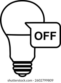 Lightbulb icon with OFF mode switch. Idea symbol. Electric lamp, light, innovation, solution, creative thinking, electricity. Outline style. Flat icon vector design illustration. 