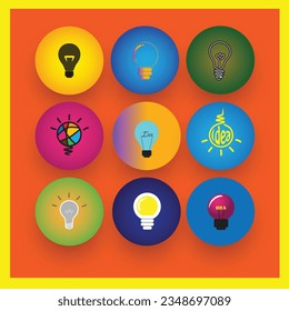 Lightbulb icon on light background. Idea symbol. Electric lamp, light, innovation, solution, creative thinking, electricity. Outline, flat and colored style. Flat design.