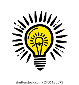 Icono de la lámpara sobre el fondo de la luz. Símbolo de idea. Lámpara eléctrica, luz, innovación, solución, pensamiento creativo, electricidad. Estilo de color. Diseño plano.