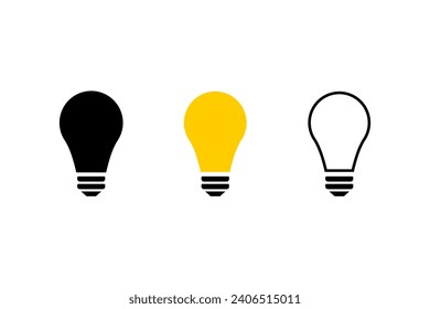 Lightbulb icon on light background. Idea symbol. Electric lamp, light, innovation, solution, creative thinking, electricity. Outline, flat and colored style. Flat design