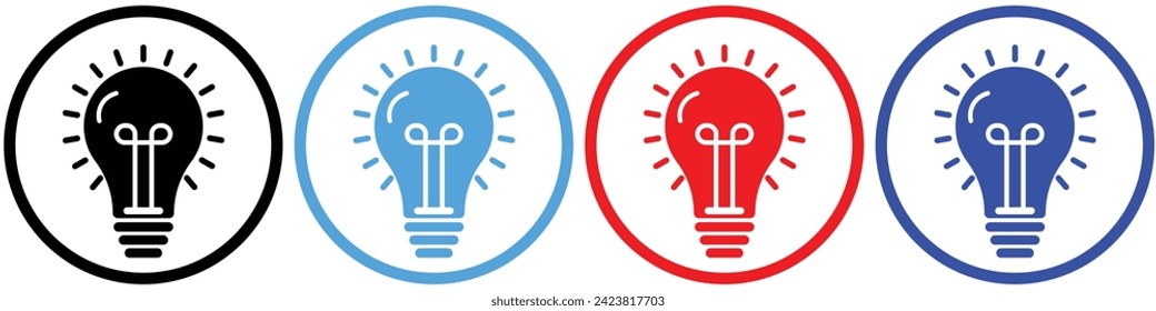 Icono de la lámpara sobre el fondo de la luz. Símbolo de idea. Lámpara eléctrica, luz, innovación, solución, pensamiento creativo, electricidad. Contorno, plano y de color. Diseño plano. conjunto de iconos 