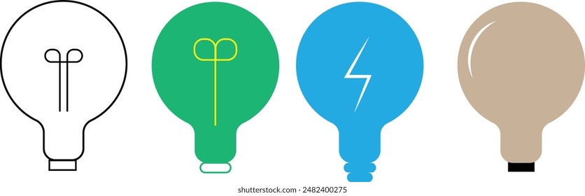 Lightbulb icon on light background. Idea symbol. Electric lamp, light, innovation, solution, creative thinking, electricity. Outline, flat and colored style. Flat design.