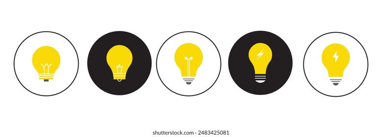 Lightbulb icon on light background. Idea symbol. Electric lamp, light, innovation, solution, creative thinking, electricity. Outline, flat and colored style. Flat design.