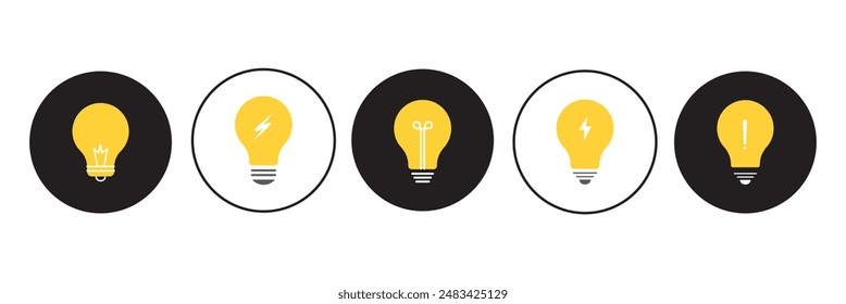 Lightbulb icon on light background. Idea symbol. Electric lamp, light, innovation, solution, creative thinking, electricity. Outline, flat and colored style. Flat design.