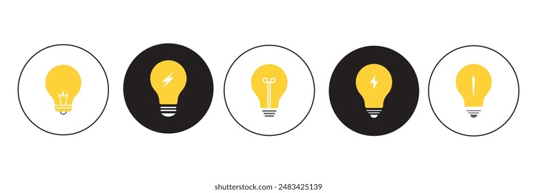 Lightbulb icon on light background. Idea symbol. Electric lamp, light, innovation, solution, creative thinking, electricity. Outline, flat and colored style. Flat design.