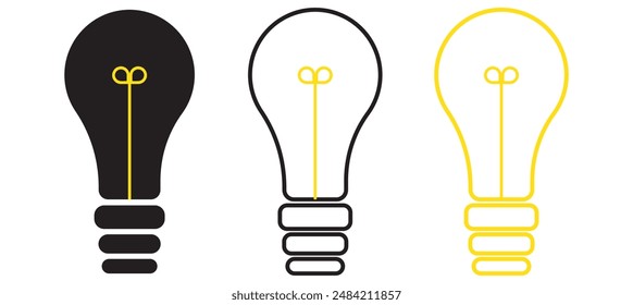Lightbulb icon on light background. Idea symbol. Electric lamp, light, innovation, solution, creative thinking, electricity. Outline, flat and colored style. Flat design.