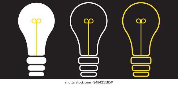 Lightbulb icon on light background. Idea symbol. Electric lamp, light, innovation, solution, creative thinking, electricity. Outline, flat and colored style. Flat design.