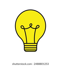 Lightbulb icon on light background. Idea symbol. Electric lamp, light, innovation, solution, creative thinking, electricity. Outline, flat and colored style. Flat design ,  Solid lightbulb icon. Stock
