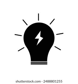 Icono de bombilla sobre fondo claro. Símbolo de idea. Lámpara eléctrica, luz, innovación, solución, pensamiento creativo, electricidad. Contorno, estilo plano y colorido. Diseño plano, Icono de bombilla de luz sólida. Existencias