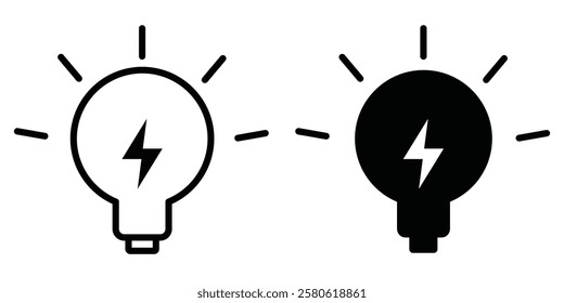 Lightbulb icon on light background. Idea symbol. Electric lamp, lights, innovation, Light bulb with rays shine. Collection of Signs of Lightbulbs. bulb icons. Light bulb icons. Lamp icons. eps 888
