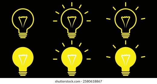Lightbulb icon on light background. Idea symbol. Electric lamp, lights, innovation, Light bulb with rays shine. Collection of Signs of Lightbulbs. bulb icons. Light bulb icons. Lamp icons. eps 888