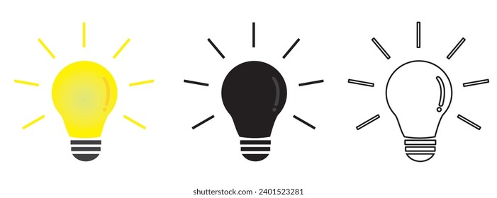 Lightbulb icon on light. Idea symbol. Electric lamp, light, innovation, solution, creative thinking, electricity.