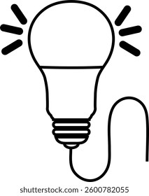 Lightbulb icon on light. Idea symbol. Electric lamp, light, innovation, solution, creative thinking, electricity. Outline, flat and colored style. Flat icon vector design illustration. 