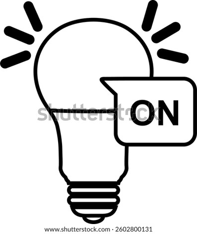 Lightbulb icon on light with ON mode switch. Idea symbol. Electric lamp, light, innovation, solution, creative thinking, electricity. Outline style. Flat icon vector design illustration. 