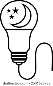 Lightbulb icon on light with night mode. Idea symbol. Electric lamp, light, innovation, solution, creative thinking, electricity. Outline style. Flat icon vector design illustration. 