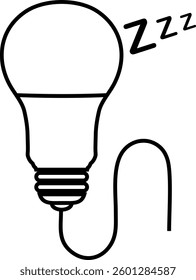 Lightbulb icon on light with sleeping mode. Idea symbol. Electric lamp, light, innovation, solution, creative thinking, electricity. Outline style. Flat icon vector design illustration. 