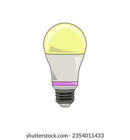 Icono de lámpara sobre fondo blanco. Símbolo de idea. Lámpara eléctrica, luz, innovación, solución, pensamiento creativo, electricidad. Contorno, plano y de color. Diseño plano.