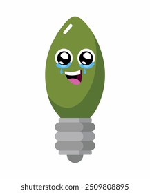 Ícone de lâmpada no fundo branco. Emoticon Vetor. Símbolo de ideia. Grande conjunto de emoticons. Lâmpada elétrica, luz, inovação, solução, pensamento criativo, eletricidade. Emoticons engraçados. Design plano. 