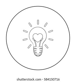 Lightbulb icon in outline style isolated on white background. Romantic symbol stock vector illustration.