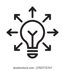 lightbulb icon with radiating arrows black and white