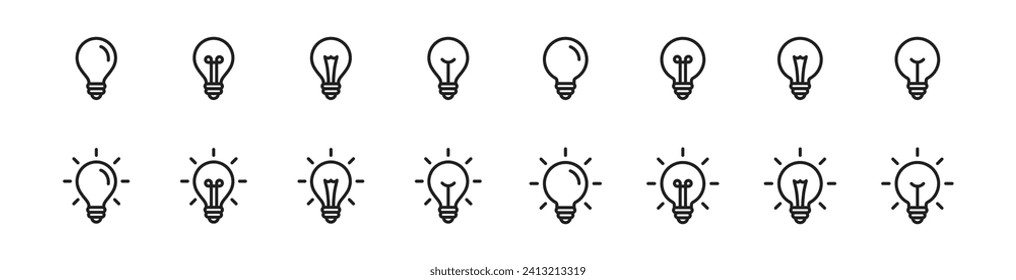 Juego de iconos de la bombilla. Icono de lámpara de bombilla, Iconos de lámpara, Ilustración vectorial del icono de la bombilla Idea.
