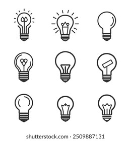 Lightbulb icon set. Bulb lamp icon, Lamp icons, Idea light bulb icon vector illustration.