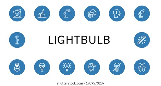 conjunto de iconos de bombilla. Colección de bombillas, energía eólica, lámpara, creatividad, pensamiento, luz, bombilla, idea, luz incandescente, iconos brillantes