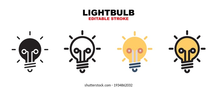 Lightbulb icon set with different styles. Colored vector icons designed in filled, outline, flat, glyph and line colored. Editable stroke and pixel perfect. Can be used for web, mobile, ui and more.