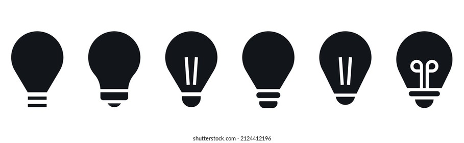 Lightbulb icon set. Glyph lamp icon. Idea symbol. Light bulb sign in glyph. Lamp vector illustration. Solid lightbulb icon. Stock vector illustration.
