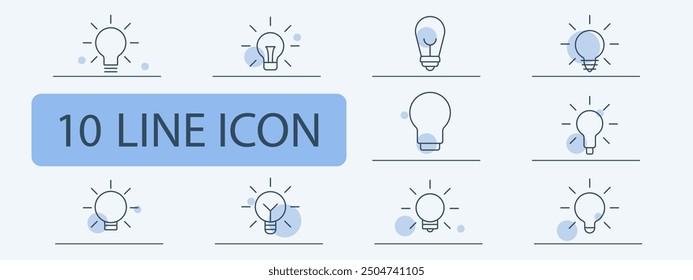 Conjunto de iconos de bombilla. Bombilla, idea, creatividad, innovación, concepto, brillante, inspiración, diseño, tecnología, digital, en línea, lluvia de ideas, tecnología, iluminación, energía, electricidad, pensamiento.