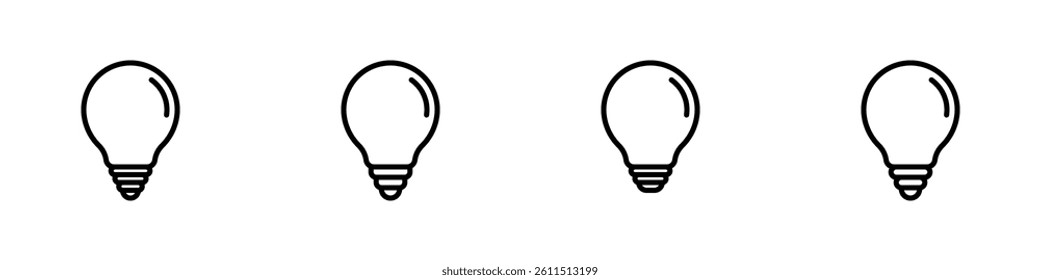 Lightbulb icon set. Idea symbol. Electric lamp, light, innovation, solution, creative thinking, electricity. Vector illustration.