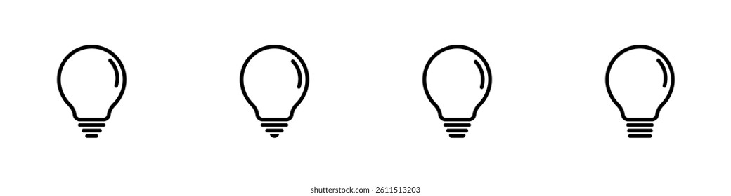 Lightbulb icon set. Idea symbol. Electric lamp, light, innovation, solution, creative thinking, electricity. Vector illustration.