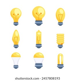 Conjunto de iconos de bombilla. Bombilla. Lámpara eléctrica. Ahorro de energía y lámparas CFL