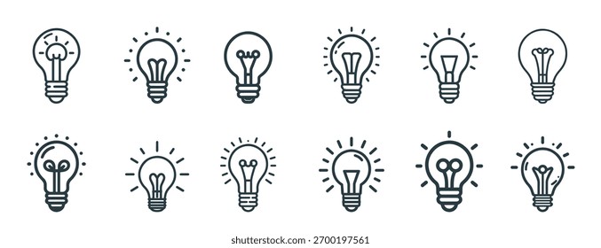 Leuchtmittel Symbol Set Leuchtmittel Gliederung Leuchtmittel Symbol Idee Zeichen Lösung Denken Konzept