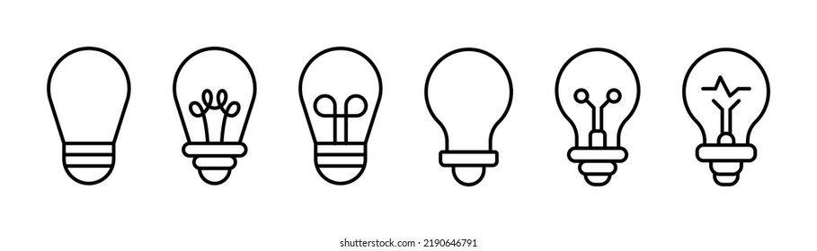 Lightbulb icon set. Outline lamp icon. Idea symbol. Light bulb sign in line. Lamp vector illustration. Linear lightbulb icon. Stock vector illustration.