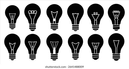  lightbulb icon set vector silhouette on white background.