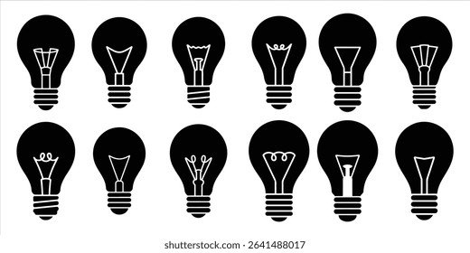  lightbulb icon set vector silhouette on white background.
