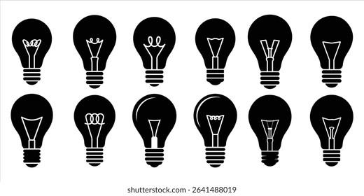  lightbulb icon set vector silhouette on white background.