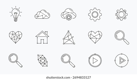 Lightbulb icon solution. Innovative lamp with energy idea. Inspiration and invention. Vector outline design isolated on white.