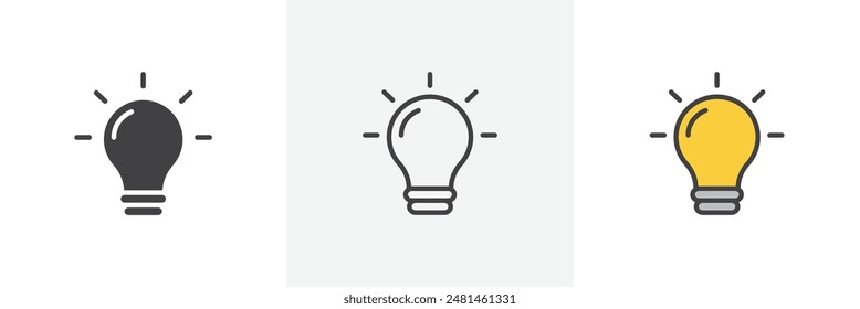 Lightbulb icon symbol collection on white background.