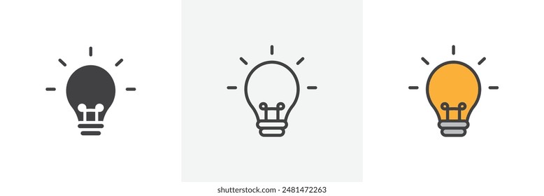 Lightbulb icon symbol collection on white background.