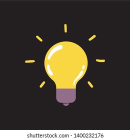Lightbulb icon, symbol of idea, flat vector illustration. Solution and creativity sign. Shining lamp.