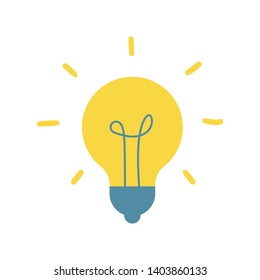 Lightbulb icon, symbol of idea, flat vector illustration. Solution and creativity sign. Shining lamp.