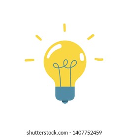 Lightbulb icon, symbol of idea, flat vector illustration. Solution and creativity sign. Shining lamp.