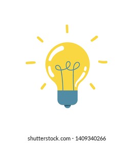 Lightbulb icon, symbol of idea, flat vector illustration. Solution and creativity sign. Shining lamp.